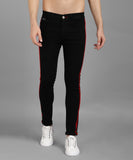 Slim Men Blue Jeans Black Red Patti