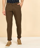 Slim Fit Men Grey Trousers Brown