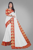 Solid, Woven Daily Wear Cotton Blend Saree red white