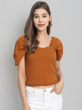 Casual Short Sleeve Solid Women Orange Top