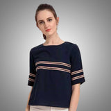 Casual Regular Sleeve Striped Women Blue Top