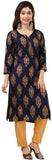 Women Printed Straight Kurta Dark Blue