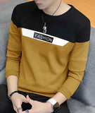 Color Block Men Round Neck Grey T-Shirt Light mustard-black-white