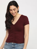 Casual Solid Women Maroon Top