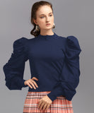 Casual Full Sleeve Solid Women Pink Top Blue