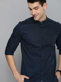 Men Solid Casual White Shirt Dark Blue